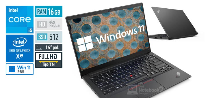 Lenovo ThinkPad E14 20TB002GBO Core i5 11a geracao RAM 16 GB SSD 512 GB UHD Graphics Tela 14 polegadas Full HD TN Windows 11 Pro