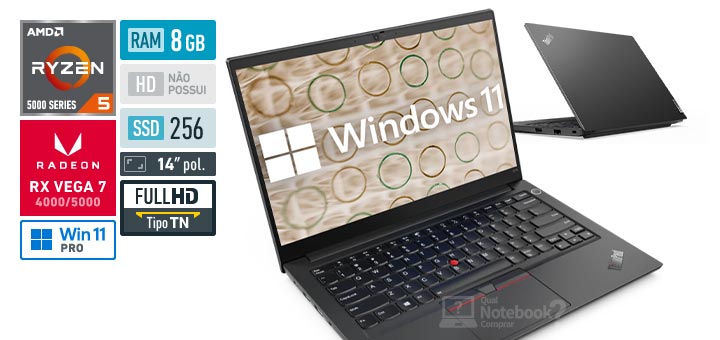 Lenovo ThinkPad E14 20YD000JBO Ryzen 5 Serie 5000 RAM 8 GB SSD 256 GB Tela 14 polegadas Full HD TN Windows 11 Pro