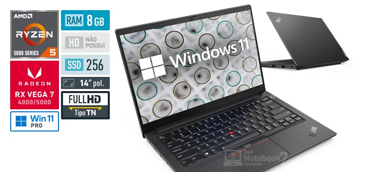 Lenovo ThinkPad E14 20YD0019BO Ryzen 5 Serie 5000 RAM 8 GB SSD 256 GB Tela 14 polegadas Full HD TN Windows 11 Pro
