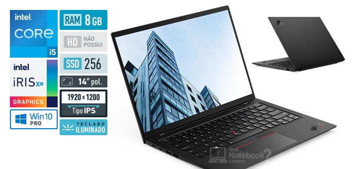 Lenovo ThinkPad X1 Carbon 20XX003WBR Core i5 11a geracao RAM 8 GB SSD 256 GB Tela 14 polegadas Full HD IPS Windows 10 Pro