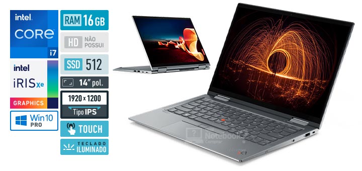 Lenovo ThinkPad X1 Yoga 20Y0001HBR Core i7 11a geracao RAM 16 GB SSD 512 GB Tela 14 polegadas Full HD IPS touchscreen Windows 10 Pro Adaptador USB-C para RJ-45
