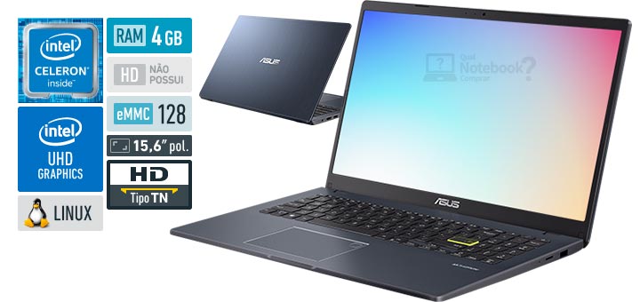 ASUS E510MA-BR702 Celeron RAM 4 GB SSD-eMMC 128 GB Tela 15-6 polegadas HD TN Linux