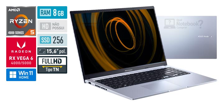 ASUS VivoBook 15 M1502IA-EJ251W Ryzen 5 4600H Serie 4000 RAM 8 GB SSD 256 GB Tela 15-6 polegadas Full HD 1920 x 1080 px TN Windows 11 Home