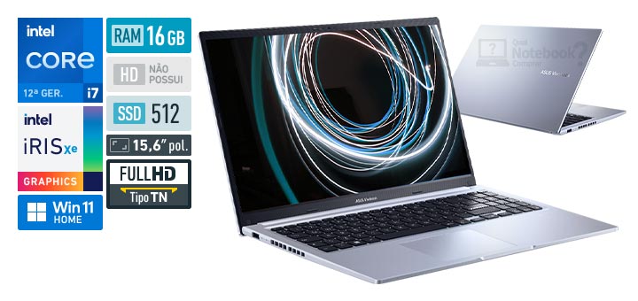 ASUS VivoBook 15 X1502ZA-EJ611W Core i7 1255U 12 geracao RAM 16 GB SSD 512 GB Tela 15-6 polegadas Full HD 1920 x 1080 px TN Windows 11 Home