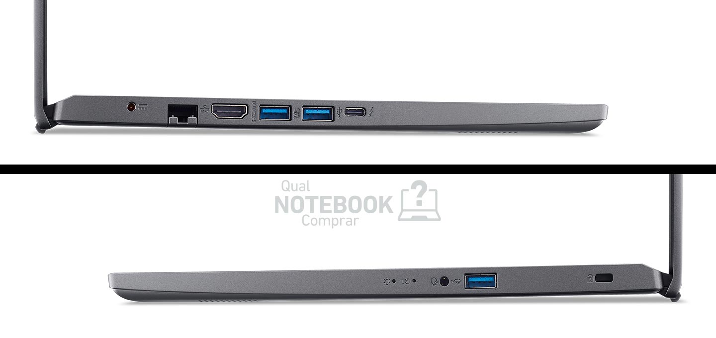 Acer Aspire 5 A514-54 14 polegadas e A515-57 15-6 polegadas detalhes das portas e conexoes dos notebooks custo beneficio