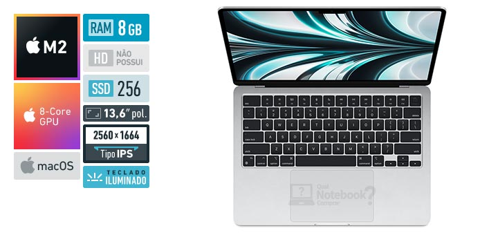 Apple MacBook Air MLXY3BZ-A M2 RAM 8 GB SSD 256 GB Tela 13-6 polegadas 2560 x 1664 IPS macOS