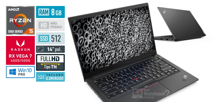 Lenovo ThinkPad E14 20YD0004BO Ryzen 5 Serie 5000 RAM 8 GB SSD 512 GB Tela 14 polegadas Full HD TN Windows 10 Pro