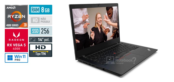 Lenovo ThinkPad L14 20U6002RBO Ryzen 3 PRO Serie 4000 RAM 8 GB SSD 256 GB Tela 14 polegadas HD TN Windows 11 Pro
