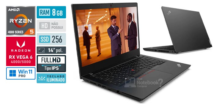 Lenovo ThinkPad L14 20U6002SBO Ryzen 5 PRO Serie 4000 RAM 8 GB SSD 256 GB Tela 14 polegadas Full HD IPS Windows 11 Pro