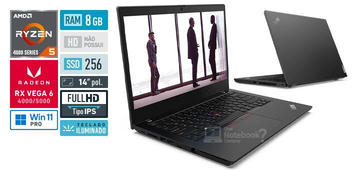 Lenovo ThinkPad L14 20U6002UBO Ryzen 5 PRO Serie 4000 RAM 8 GB SSD 256 GB Tela 14 polegadas Full HD IPS Windows 11 Pro