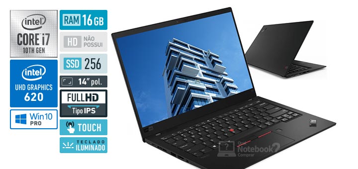 Lenovo ThinkPad X1 Carbon 20UA0038BR Core i7 10 geracao RAM 16 GB SSD 256 GB Tela 14 polegadas Full HD IPS touchscreen Windows 10 Pro