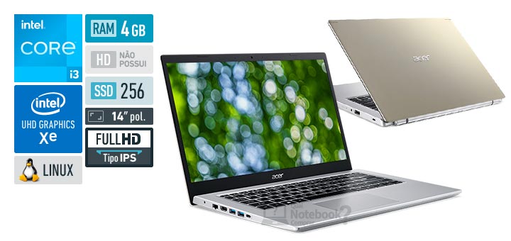 Acer Aspire 5 A514-54-324N Core i3 1115G4 11 geracao RAM 4 GB SSD 256 GB Tela 14 polegasdas Full HD IPS Linux