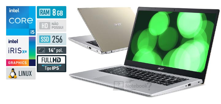 Acer Aspire 5 A514-54-56LF Core i5 1135G7 11 geracao RAM 8 GB SSD 256 GB Tela 14 polegadas Full HD IPS Linux