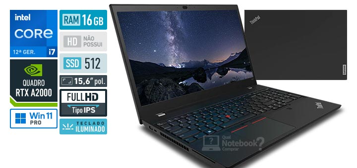 Lenovo ThinkPad P15v 21D9000XBR Core i7 12800H 12 geracao Quadro RTX A2000 RAM 16 GB SSD 512 GB Tela 15-6 polegadas Full HD IPS Windows 11 Pro