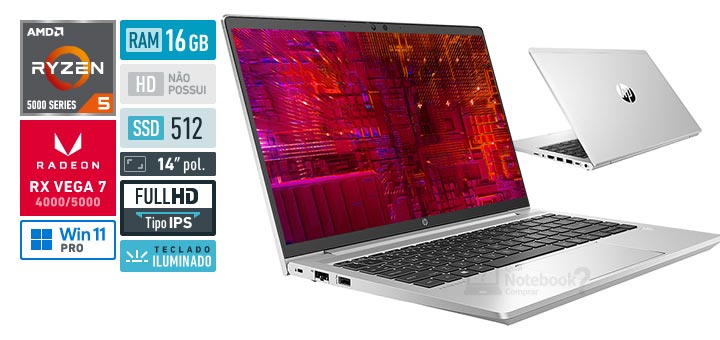 HP ProBook 445 G9 6P6C8LA Ryzen 5 5625U Serie 5000 RAM 16 GB SSD 512 GB Tela 14-0 polegadas Full HD IPS Windows 11 Pro