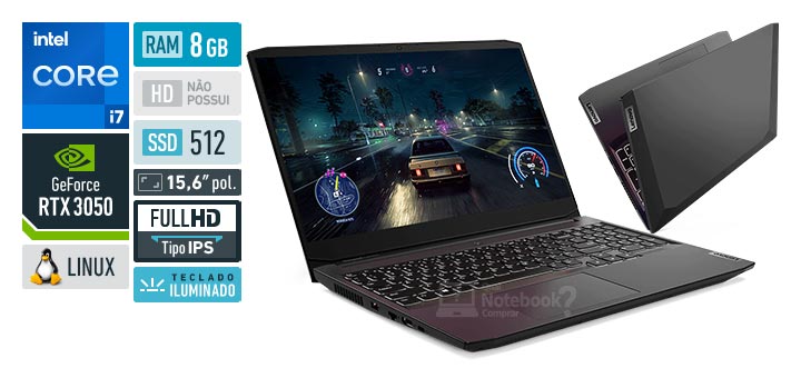 Lenovo IdeaPad Gaming 3i 82MGS00500 Core i7 11370H 11 geracao GeForce RTX 3050 RAM 8 GB SSD 512 GB Tela 15-6 polegadas Full HD IPS Linux