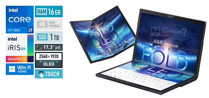 ASUS ZenBook 17 Fold OLED UX9702AA-MD026W Core i7-1250U 12 geracao RAM 16 GB SSD 1 TB Tela 17-3 polegadas 2560 x 1920 OLED touchscreen Windows 11 Home Capa protetora