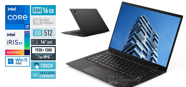 Lenovo ThinkPad X1 Carbon 20XX003SBR Core i7 1185G7 11 geracao RAM 16 GB SSD 512 GB Tela 14-0 polegadas Full HD IPS touchscreen Windows 11 Pro
