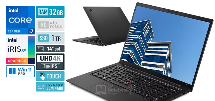 Lenovo ThinkPad X1 Carbon 21CC0094BR Core i7 1270P 12 geracao RAM 32 GB SSD 1 TB Tela 14-0 polegadas UHD 4K IPS touchscreen Windows 11 Pro