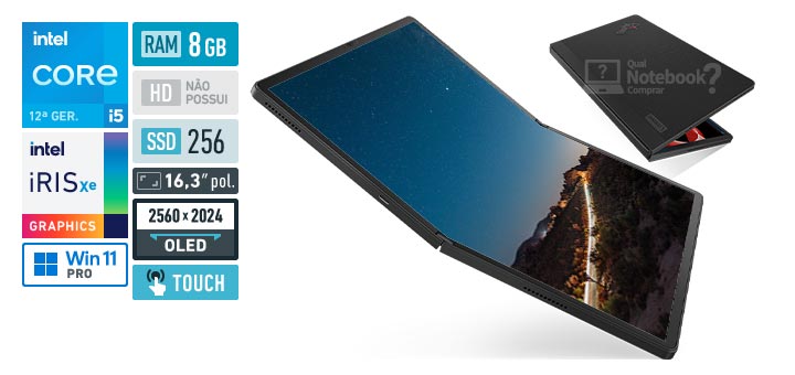 Lenovo ThinkPad X1 Fold 16 21ET000CBR Core i5 1230U 12 geracao RAM 8 GB SSD 256 GB Tela 16-3 polegadas 2560 x 2024 OLED touchscreen Windows 11 Pro