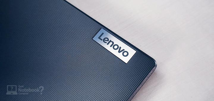 Lenovo V14 82UN0001BR - Detalhes e logo na tampa do notebook