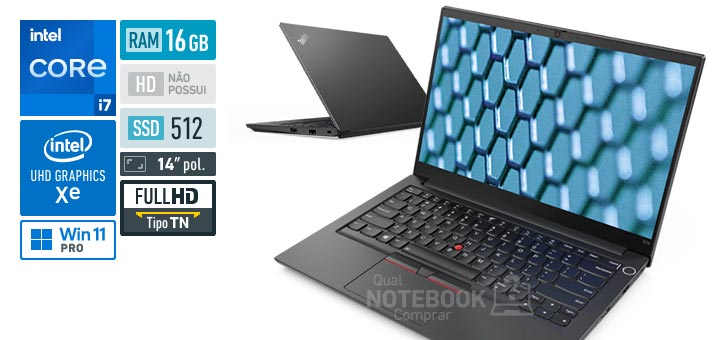 Lenovo ThinkPad E14 20TB001UBO Core i7 1165G7 11 geracao RAM 16 GB SSD 512 GB UHD Graphics Tela 14 Full HD TN Windows 11 Pro