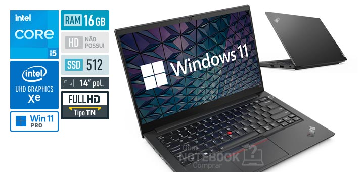 Lenovo ThinkPad E14 20TB0025BO Core i5-1135G7 11a geracao RAM 16 GB SSD 512 GB UHD Graphics Tela 14 polegadas Full HD TN Windows 11 Pro