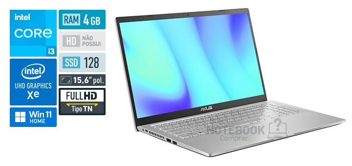 ASUS VivoBook 15 X1500EA-EJ3663W Core i3 1115G4 11 geracao RAM 4 GB SSD 128 GB Tela 15-6 polegadas Full HD TN Windows 11 Home