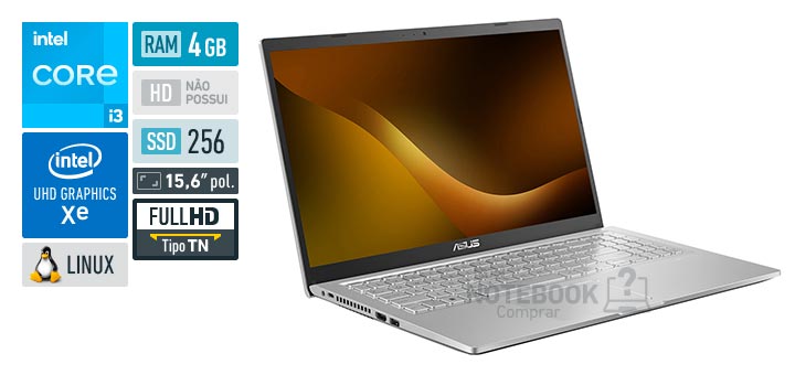 ASUS VivoBook 15 X1500EA-EJ3665 Core i3 1115G4 11 geracao RAM 4 GB SSD 256 GB Tela 15-6 polegadas Full HD TN Linux Endless OS