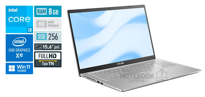 ASUS VivoBook 15 X1500EA-EJ3666W Core i3 1115G4 11 geracao RAM 8 GB SSD 256 GB Tela 15-6 polegadas Full HD TN Windows 11 Home