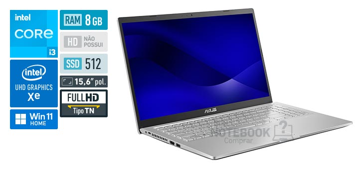 ASUS VivoBook 15 X1500EA-EJ3667W Core i3 1115G4 11 geracao RAM 8 GB SSD 512 GB Tela 15-6 polegadas Full HD TN Windows 11 Home