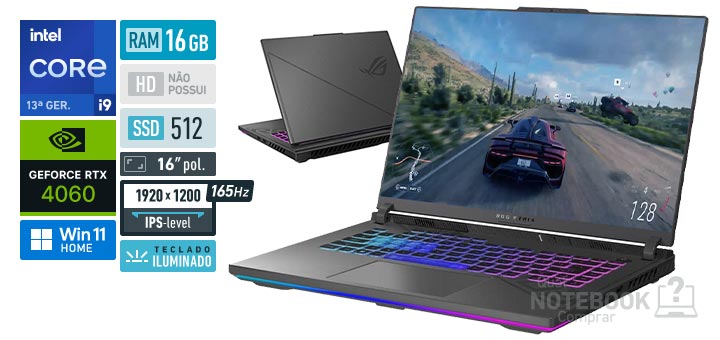 ASUS ROG Strix G16 G614JV-N3094W Core i9 13980HX 13ª geração GeForce RTX 4060 RAM 16 GB SSD 512 GB Tela 16 polegadas 1920 x 1200 IPS-level 165 Hz Windows 11 Home