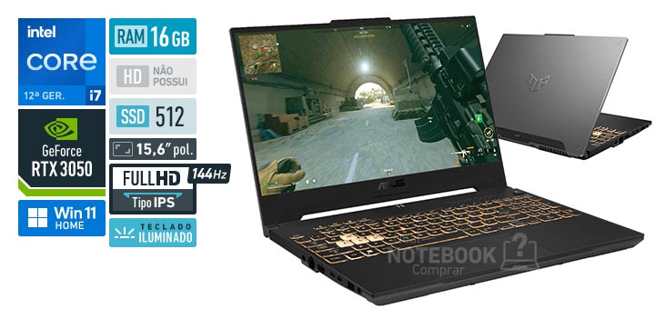 ASUS TUF Gaming F15 FX507ZC4-HN113W Core i7 12700H 12 geracao GeForce RTX 3050 RAM 16 GB SSD 512 GB Tela 15-6 polegadas Full HD IPS 144 Hz Windows 11 Home