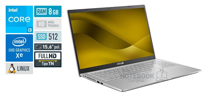 ASUS VivoBook 15 X1500EA-EJ3667 Core i3 1115G4 11 geracao RAM 8 GB SSD 512 GB Tela 15-6 polegadas Full HD TN Linux Endless OS
