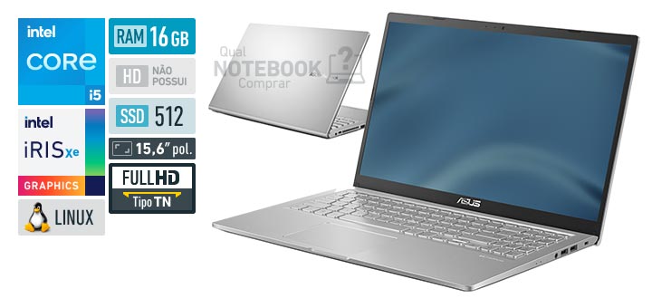 ASUS VivoBook 15 X1500EA-EJ3671 Core i5 1135G7 11 geracao RAM 16 GB SSD 512 GB Tela 15-6 polegadas Full HD TN Linux Endless OS