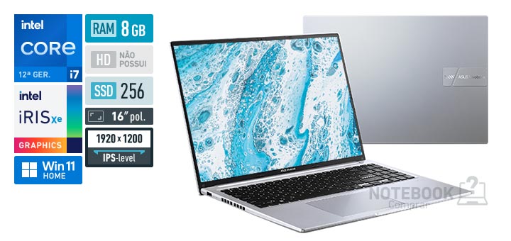 ASUS VivoBook 16 X1605ZA-MB310W Core i7-1255U 12 geracao RAM 8 GB SSD 256 GB Tela 16 polegadas Full HD IPS-level Windows 11 Home