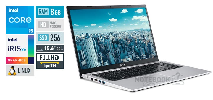 Acer Aspire 3 A315-58-5538 Core i5 1135G7 11 geracao RAM 8 GB SSD 256 GB Tela 15-6 polegadas Full HD TN Linux