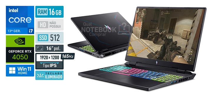 Notebook Gamer SuperFrame Force Intel Core i7 12650H / RTX 4050 6GB / 16GB  DDR4 / 1TB SSD NVMe, Teclado ABNT2