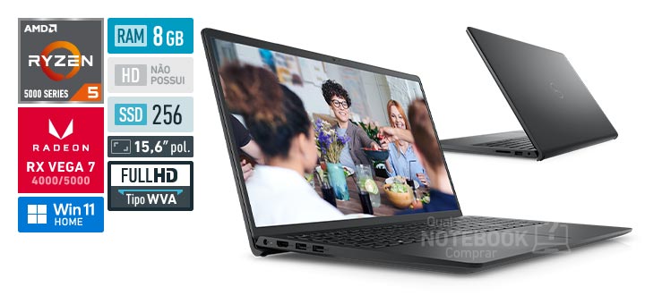 Dell Inspiron 15 3000 a0505-MM10P Ryzen 5 5500U Serie 5000 RAM 8 GB SSD 256 GB Tela 15_6 polegadas Full HD WVA Windows 11 Home