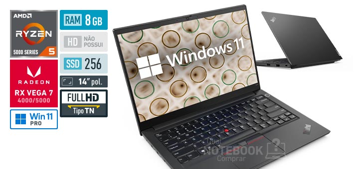 Lenovo ThinkPad E14 20YD001CBO Ryzen 5 5500U Serie 5000 RAM 8 GB SSD 256 GB Tela 14 Full HD TN Windows 11 Pro