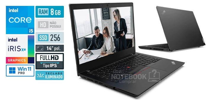 Lenovo ThinkPad L14 20X2006BBO Core i5 1145G7 11 geracao RAM 8 GB SSD 256 GB Tela 14 Full HD IPS Windows 11 Pro