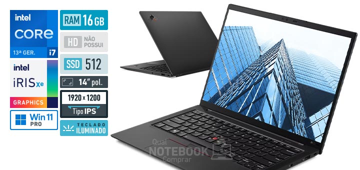 Lenovo ThinkPad X1 Carbon 21HN0002BR Core i7 1360P 13 geracao RAM 16 GB SSD 512 GB Tela 14-0 polegadas Full HD IPS Windows 11 Pro
