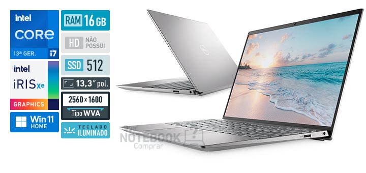 Dell Inspiron 13 5000 5330-i7 Core i7-1360P 13 geracao RAM 16 GB SSD 512 GB Tela 13-3 polegadas 2560 x 1600 WVA Windows 11 Home Antivirus McAfee 12 meses