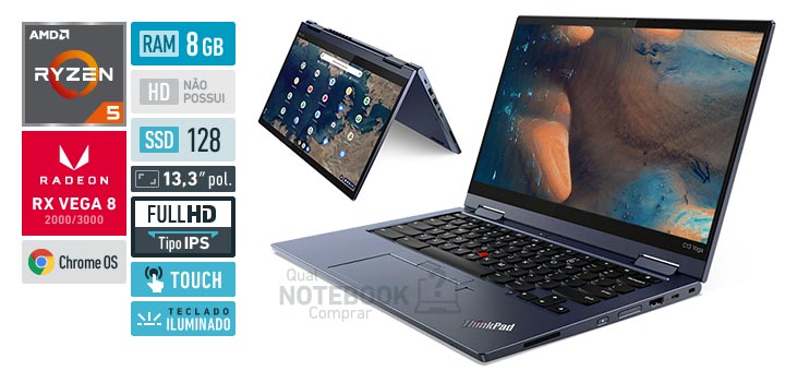 Lenovo ThinkPad C13 Yoga 20UY000FBN Ryzen 5 3500C Serie 3000 RAM 8 GB SSD 128 GB Tela 13-3 polegadas Full HD IPS touchscreen Chrome OS Lenovo USI Pen