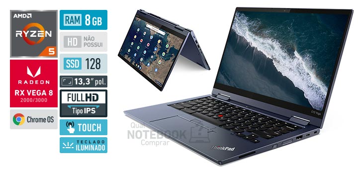 Lenovo ThinkPad C13 Yoga 20UY000GBN Ryzen 5 3500C Serie 3000 RAM 8 GB SSD 128 GB Tela 13-3 polegadas Full HD IPS touchscreen Chrome OS