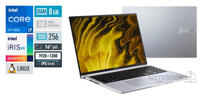 ASUS VivoBook 16 X1605ZA-MB310 Core i7 1255U 12 geracao RAM 8 GB SSD 256 GB Tela 16 polegadas Full HD IPS-level Linux