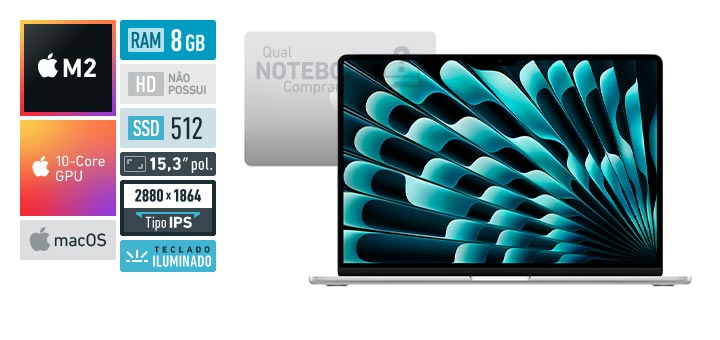 Apple MacBook Air MQKT3BZA M2 8-Core M2 RAM 8 GB SSD 512 GB Tela 15-3 polegadas IPS macOS