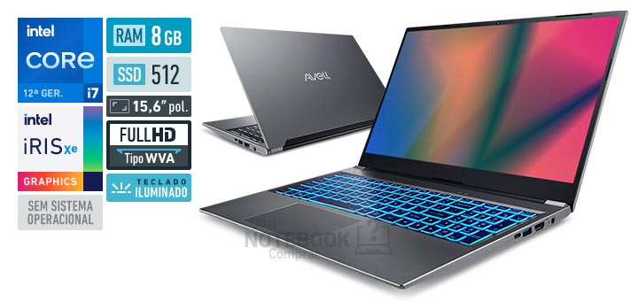 Avell BOn Lite New MN000047 Core i7 1255U 12a geracao RAM 8 GB SSD 512 GB Tela 15-6 polegadas Full HD WVA Sem sistema operacional