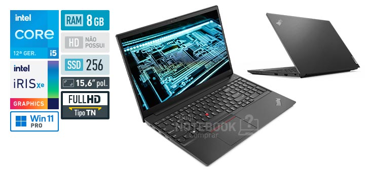 Lenovo ThinkPad E15 21E70000BR Core i5 1235U 12a geracao RAM 8 GB SSD 256 GB Tela 15-6 polegadas Full HD TN Windows 11 Pro