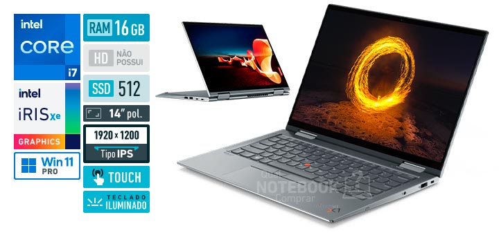 Lenovo ThinkPad X1 Yoga 20Y00035BR Core i7-1185G7 11a geracao RAM 16 GB SSD 512 GB Tela 14 polegadas Full HD IPS touchscreen Windows 11 Pro Adaptador USB-C para RJ-45 Lenovo Digital Pen